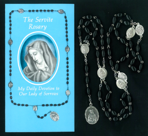 Black Rosary w/ Tri-Fold Prayer Card